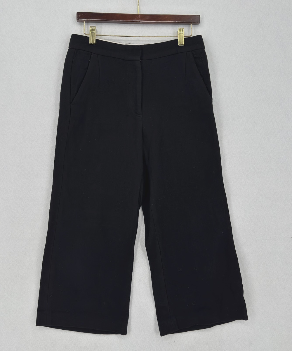 Adam Lippes Black Wool Blend High Rise Wide Leg Cropped Trouser Pants Sz 6